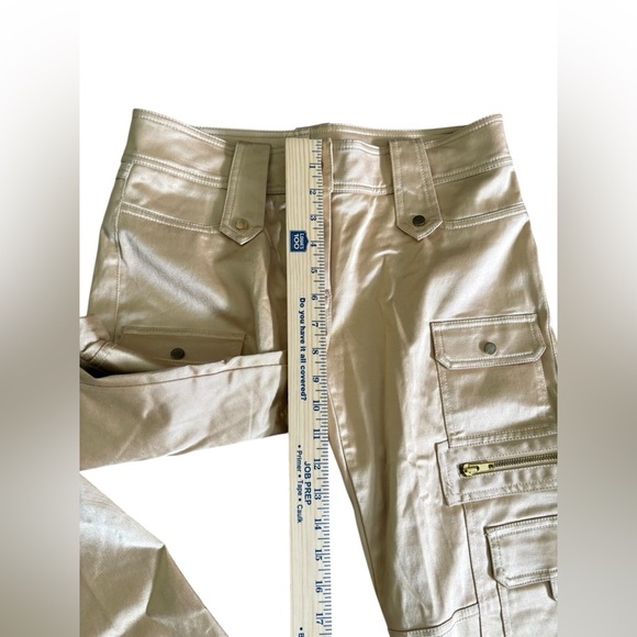 Cache Gold Satin Cargo Flare Pants Size 6 Vintage Y2K Cotton Rayon - Picture 4 of 9